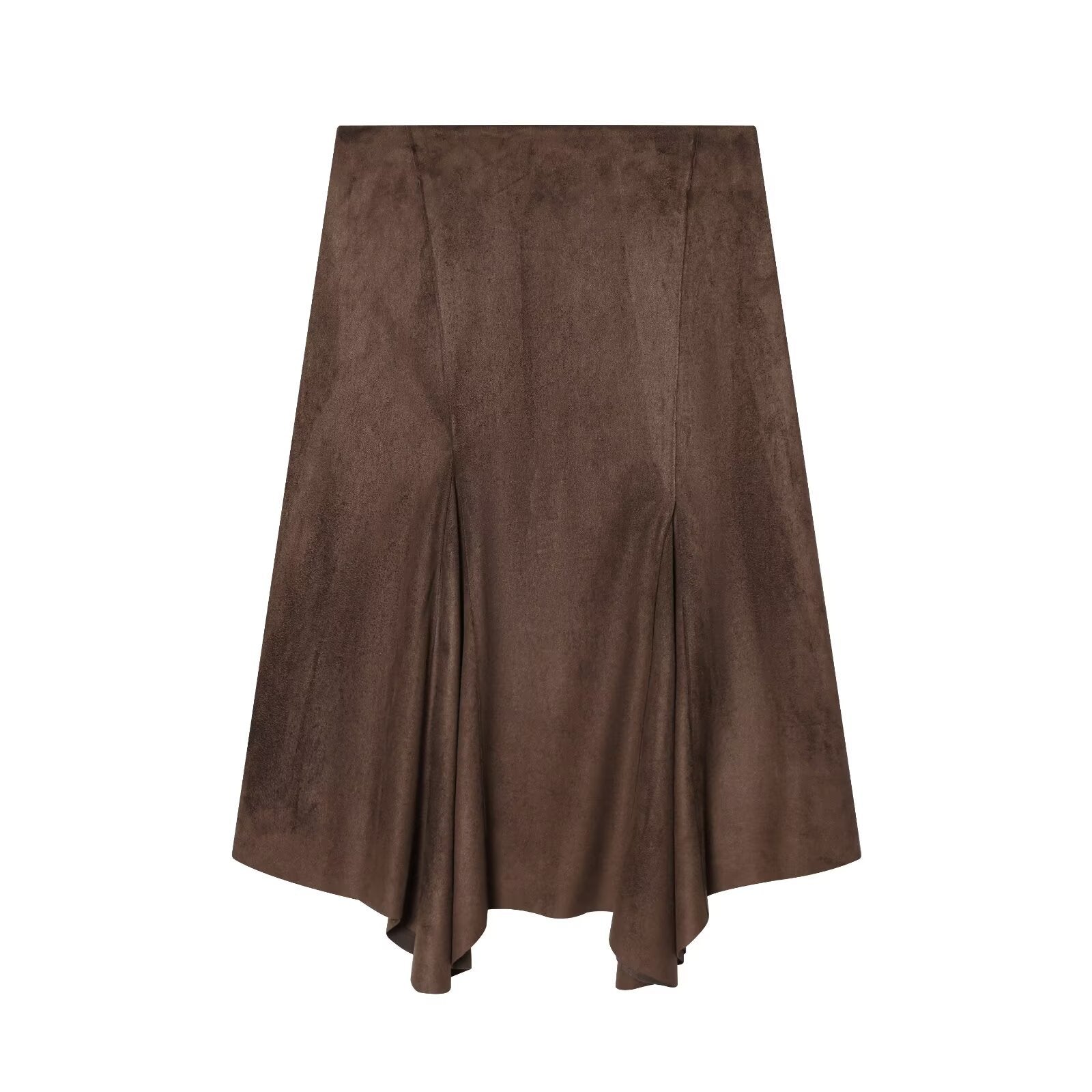 Asymmetric suede effect MIDI skirt