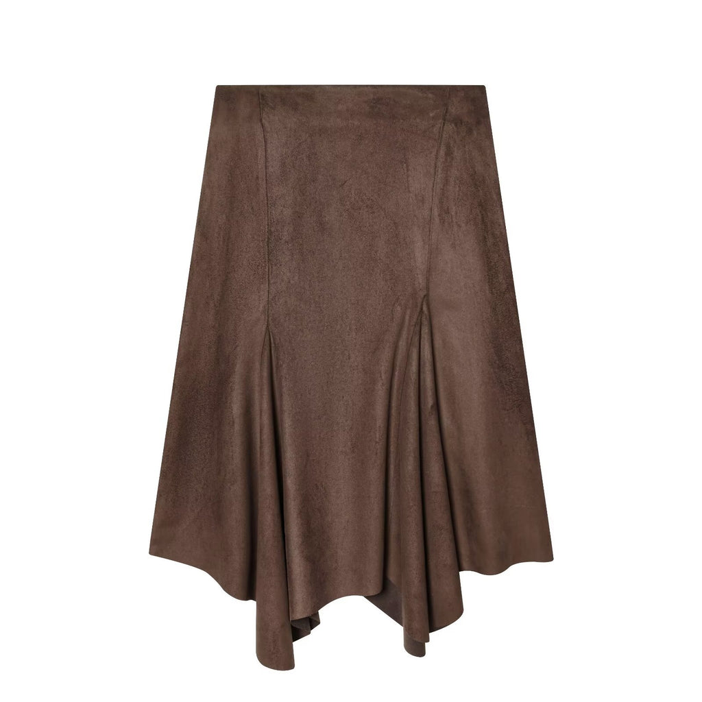 Asymmetric suede effect MIDI skirt