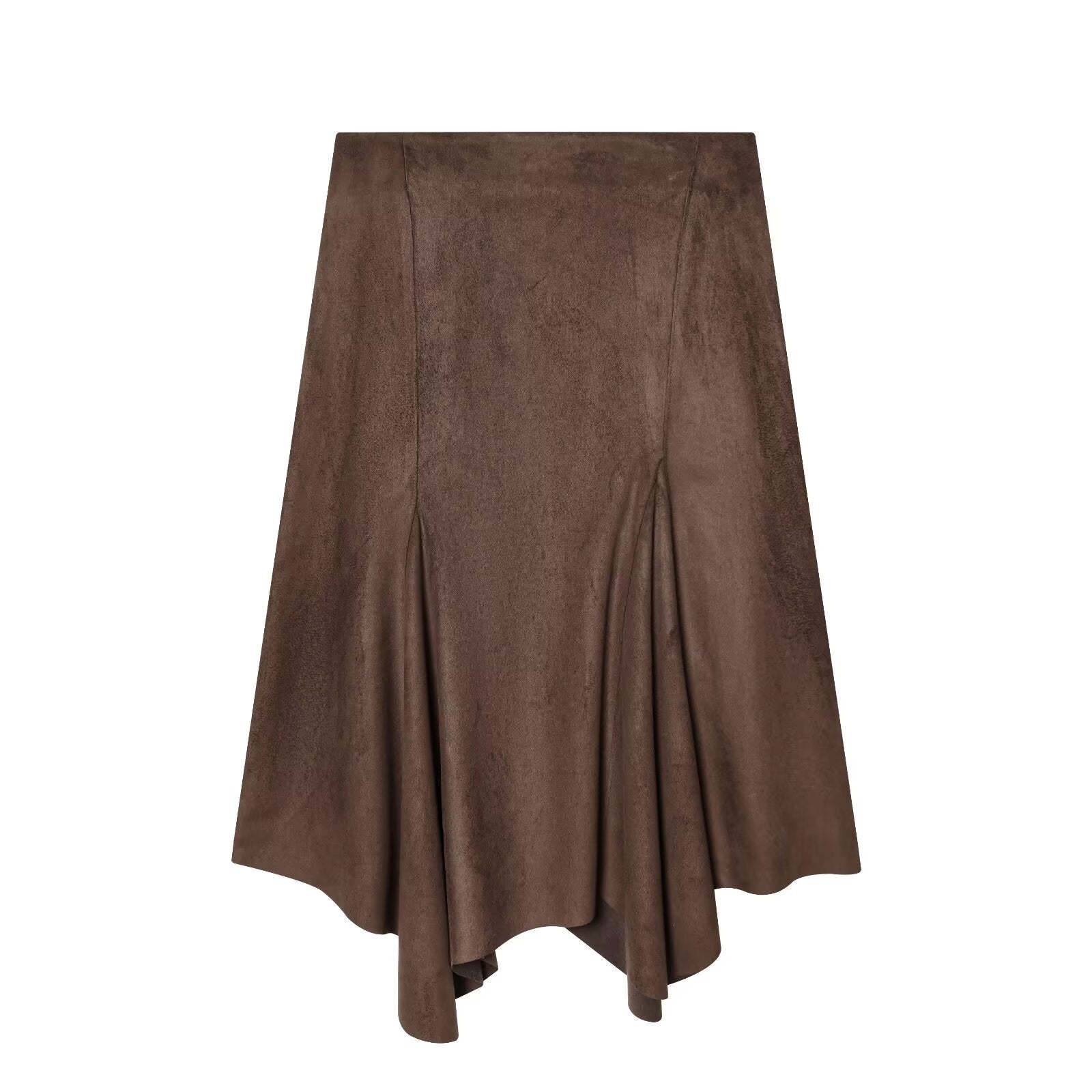 Asymmetric suede effect MIDI skirt