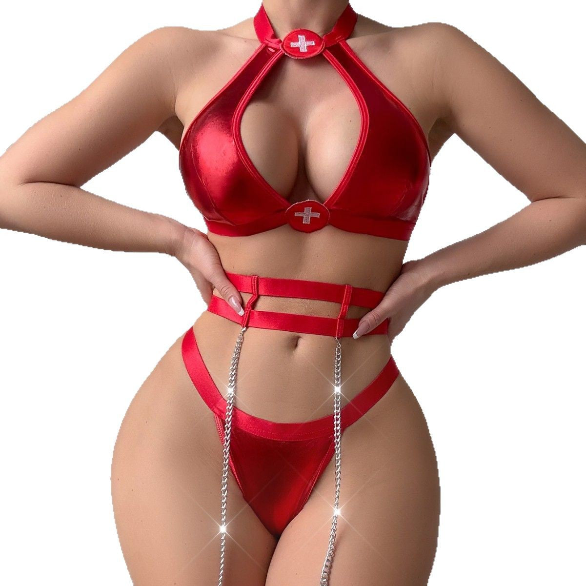 Fun Red Lingerie Five Piece Set