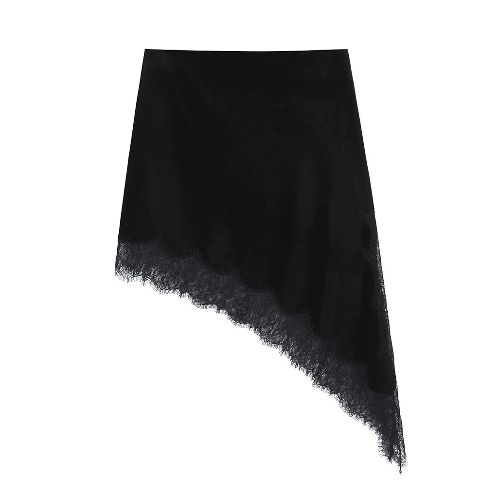 Asymmetric lace velvet skirt