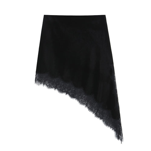 Asymmetric lace velvet skirt