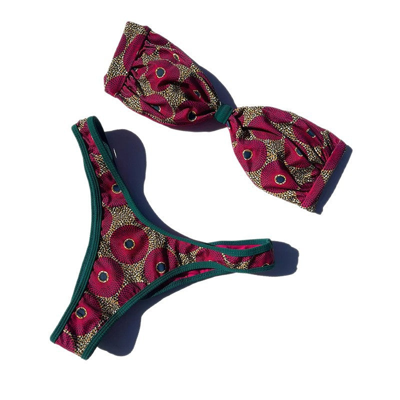 Vintage Printed Bikini Top with High Waist Separate Swimsuit for Women