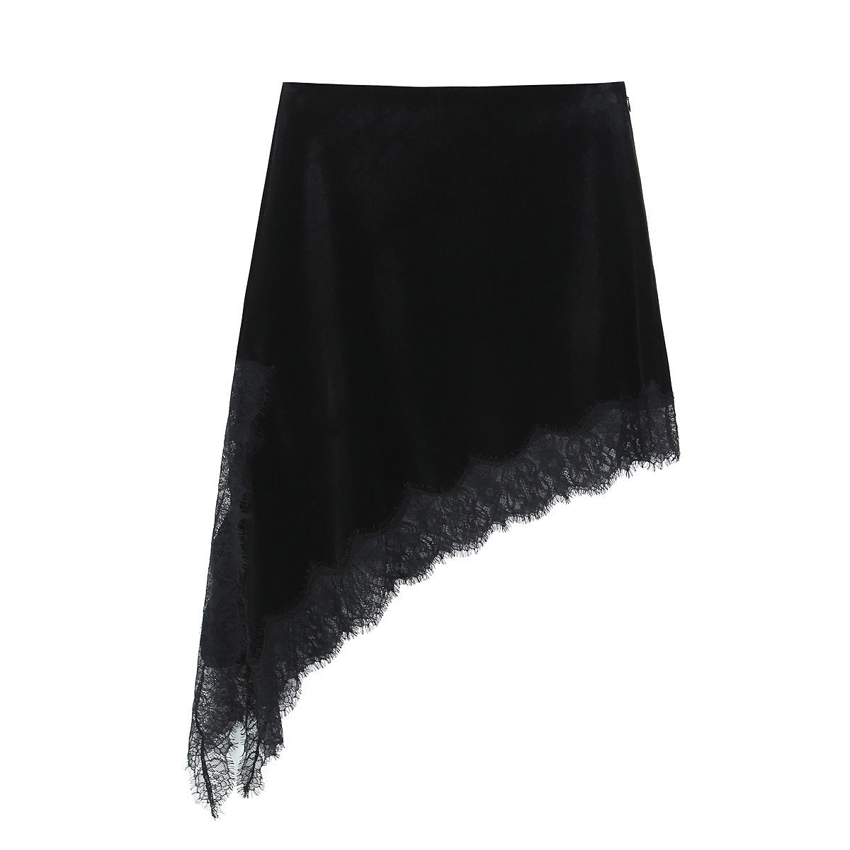 Asymmetric lace velvet skirt
