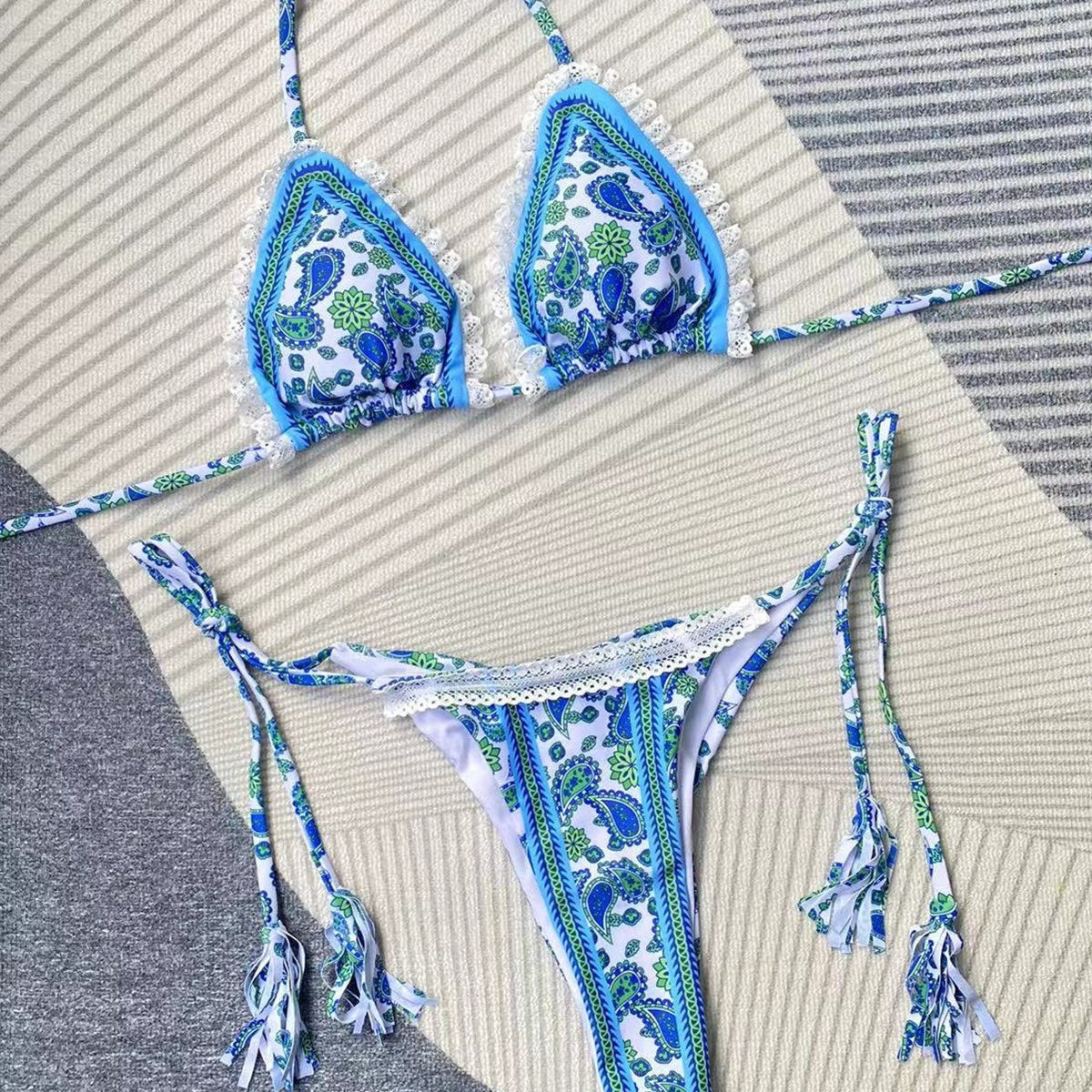 Bikini with Print and Tie Design Two-Piece Women's Swimsuit