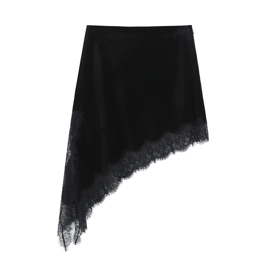 Asymmetric lace velvet skirt