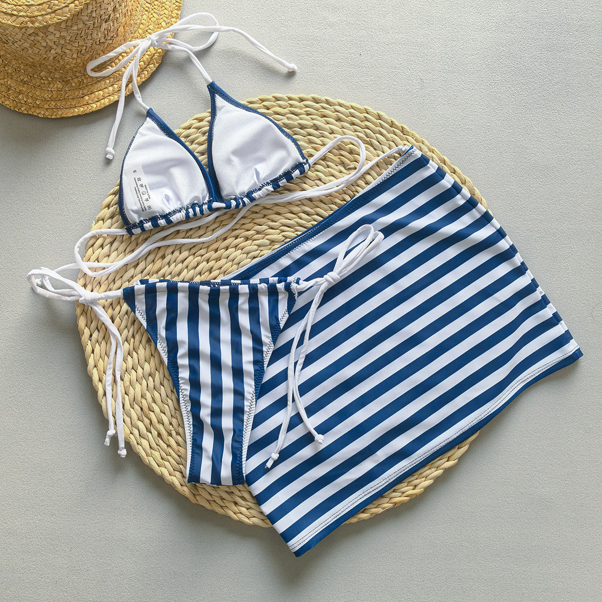 Three-Piece Bikini Sexy Striped Separated Women's Swimsuit Set