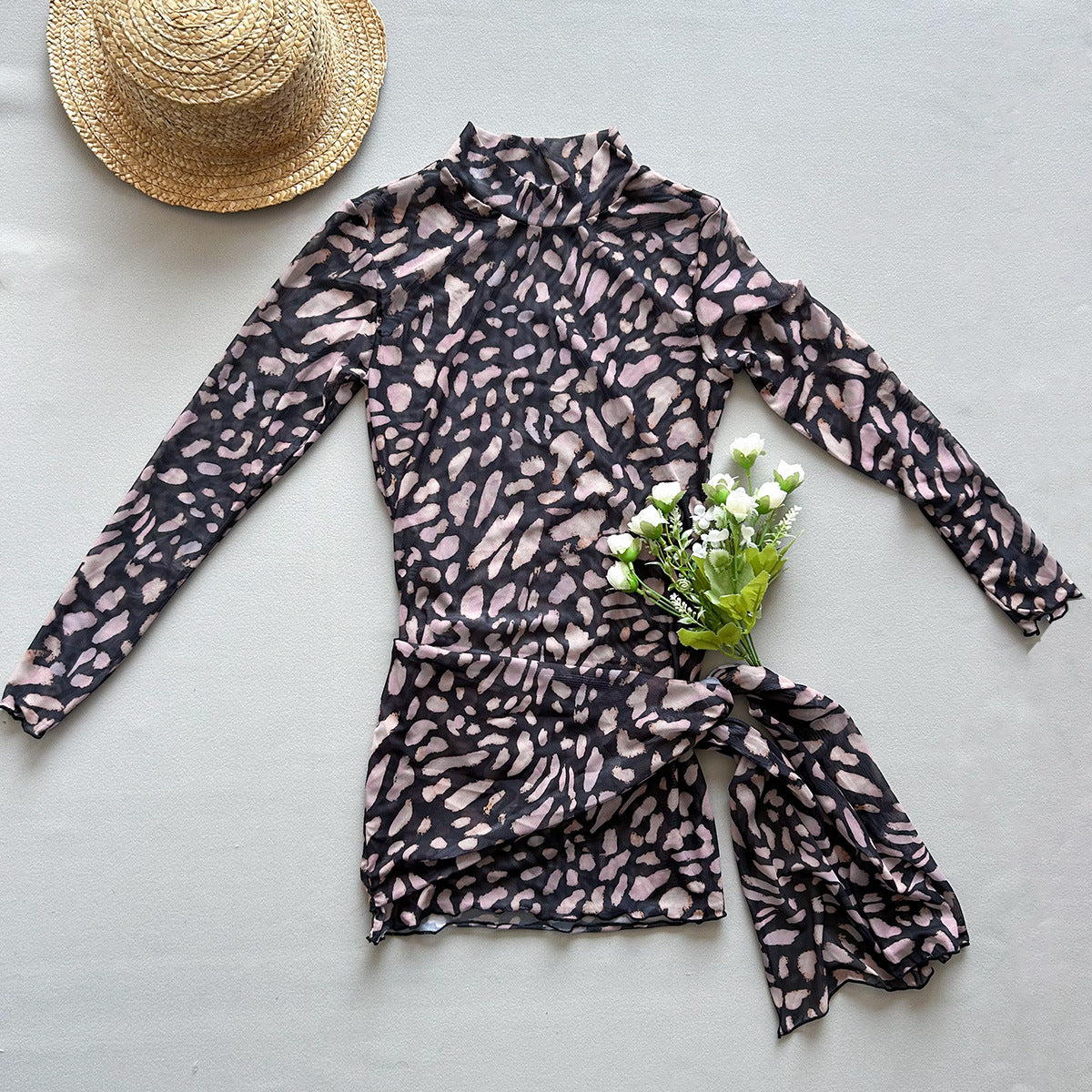 Sexy Leopard Print Mesh Bikini Set for Women Swimsuit Beach Dress